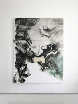 Painting with black and white swirls 