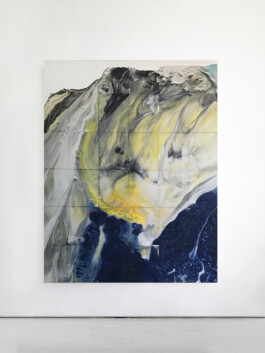 Abstract painting with blue and yellow 